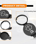 No Fuss Easy Install Windshield Washer Fluid Reservoir Cap Replacement For Buick Enclave Envision Regal LaCrosse Allure Verano Encore And GMC Acadia Canyon Sierra Cadillac Models OE 12767700 13227300, close-up view showing black plastic cap with windshield icon.
