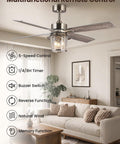 TALOYA 52" Farmhouse Ceiling Fan with Light and Remote,Rustic Style in living room with wooden furniture and plants.