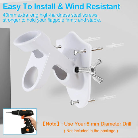 Heavy Duty Flagpole Wall Mount Bracket With Solid Hardware Kit For Patio Siding Or Lawn Display One Inch Inner Bore, showing screws and installation features.