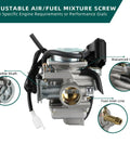 GY6 150Cc Carburetor 26mm Intake with adjustable air/fuel mixture screw and balance pipe for 110Cc 125Cc 150Cc scooter or go-kart engine