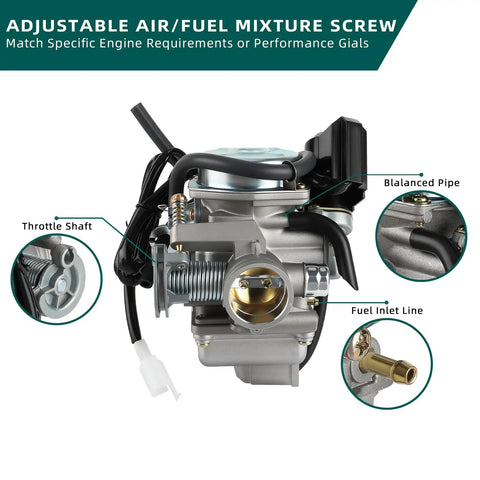 GY6 150Cc Carburetor 26mm Intake with adjustable air/fuel mixture screw and balance pipe for 110Cc 125Cc 150Cc scooter or go-kart engine