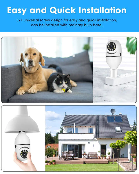 Light Bulb Security Camera With 360 Degree PTZ Wireless Indoor Outdoor WiFi 2 4G Home Surveillance In E27 Base Motion Detection Alarm And Two Way Audio For Real Time Alerts No Fuss Plug And Play Setup