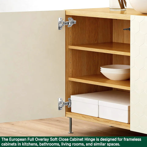 Top Shelf Full Overlay Kitchen Cabinet Door Hinges 10 Pack 105 Degree Frameless Concealed Soft Close Adjustable Mounting Hardware For Older Homes No Sweat Quick Swap Install on a wooden cabinet.