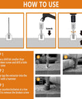 Illustration showing how to use the 22-Piece Screw Extractor Set For Stripped Bolts And Nuts, Multi-Spline Easy Out Remover Kit.