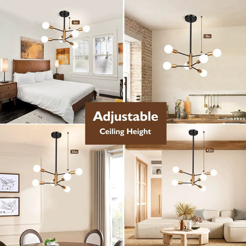 Straight Up Fire Modern Chandelier For Dining Room With Black And Gold Sputnik Ceiling Light Fixture Designed To Hella Elevate Your Everyday Home Vibe Instantly at adjustable heights in various rooms.