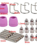 Top Tier Plasma Cutter Consumable Replacement Kit For WSD60 G55 And 60A AG-60 Torch includes nozzles, tips, and holders.