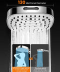 High Pressure Handheld Shower Head With Filter, 7 Modes, Anti Clog Nozzles, wide 130mm diameter panel with water flow.