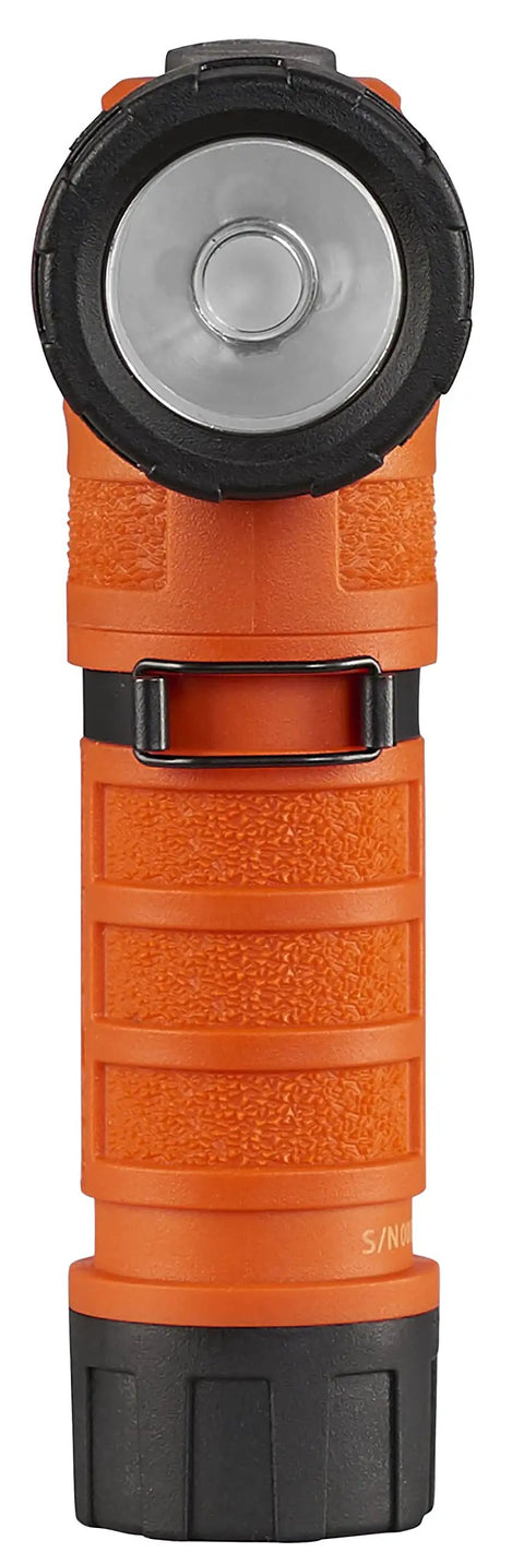 PolyTac 90X USB Right Angle LED Flashlight With Gear Keeper 500 Lumen 7000 Candela 167 Meter Beam Rechargeable Capable Orange