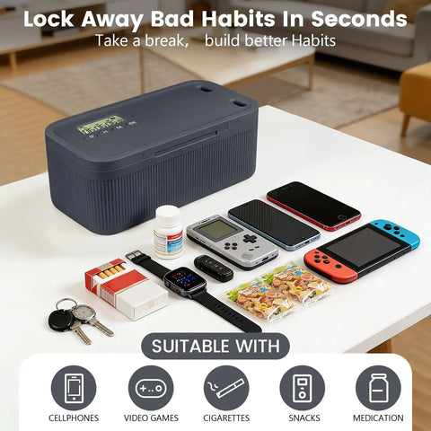 Heavy Duty Timed Lock Box That Slaps Your Phone Up for 30 Days Max Phone Jail with 2-In-1 Quick Lock and Countdown Modes, gray.
