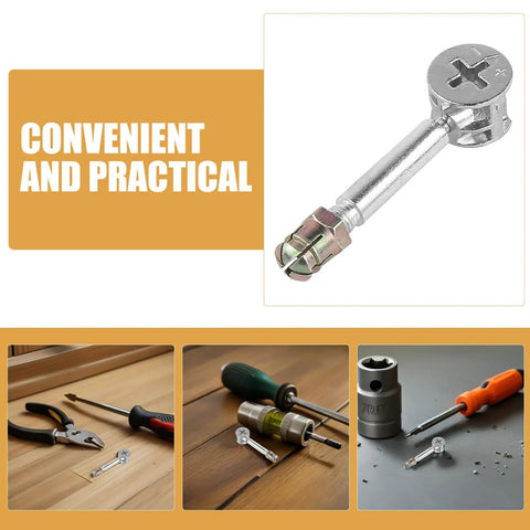 Cam Lock Connector Kit For Wardrobe And Cabinet With Flat Back Dowel Pins Pre Installed Bolts And Nuts Alloy Iron Hardware