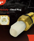 A-Premium engine coolant temperature sensor, white 1-pin plastic connector with brass threaded housing, close-up view.