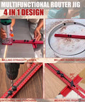 Heavy Duty Adjustable Router Jig For Dead On Circle Cuts And Clean Grooves With Slick Sliding Rail And Anodized Aluminum Body demonstrating 4 in 1 use.