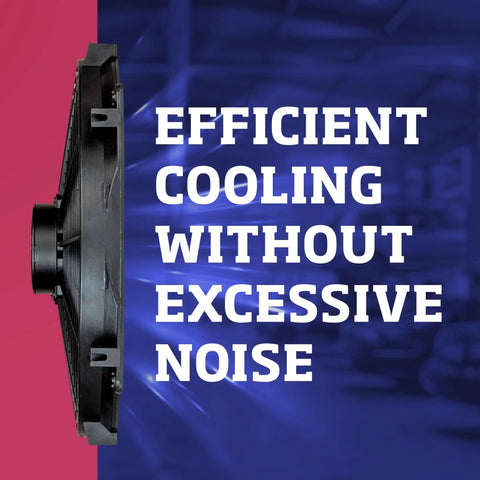 High Performance Flex-Wave LoBoy Electric Puller Fan With 16 Inch Blades side view against a colorful background.