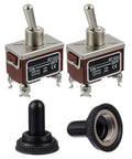 RT1221 DPST Toggle Switch 125V 20A And 250V 15A Rocker with metal waterproof cap and 4 terminal pins, pack of 2.