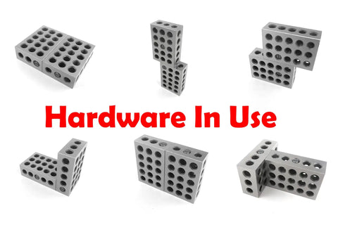 Top Shelf Machinist Block Hardware Kit With Heavy Duty Bolts Secure Lock Nuts And Sturdy Washers For Knockout Modular Fixture Builds and Bulletproof Workshop Grade Setup, six gray machinist blocks positioned creatively.