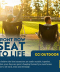 Two people sitting in Comfort Pro Rocker Folding Outdoor Chair For Camping And Backyard Hangouts Collapsible Rocking Chair