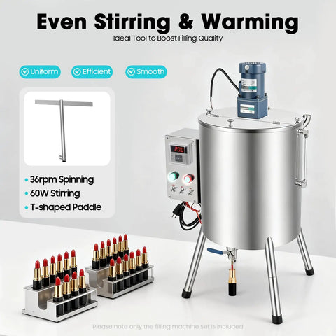 30L Heating Mixing Filling Machine For Paste, Cream, Lipstick, Wax And Candle Gels with stainless steel tank and control panel.