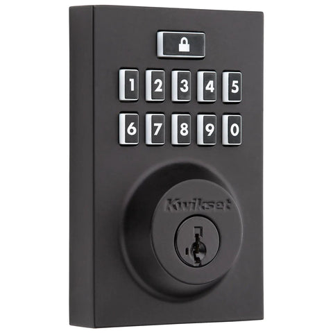 SmartCode 913 Non Connected Keyless Entry Electronic Keypad Deadbolt Door Lock With SmartKey Security Venetian Bronze Finish Motorized Deadbolt Traditional Key Access 16 User Codes Plus Master Code keypad close-up view