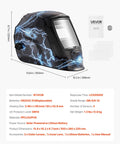 Auto Darkening Welding Helmet With Big 4.25 By 3.23 Inch View, True Color Lens, Solar Powered, angled side view with dimensions