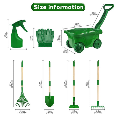 Kid Friendly Garden Tools Set With 7 Piece Wheelbarrow Kit Shovel Rake Leaf Rake Gloves And Spray Bottle For Backyard Fun