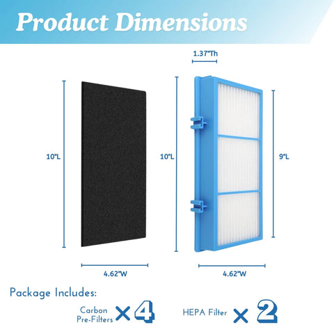 AER1 Compatible Filter Replacement For Holmes HAPF30AT Air Purifier dimensions with 2 HEPA and 4 carbon sheets.