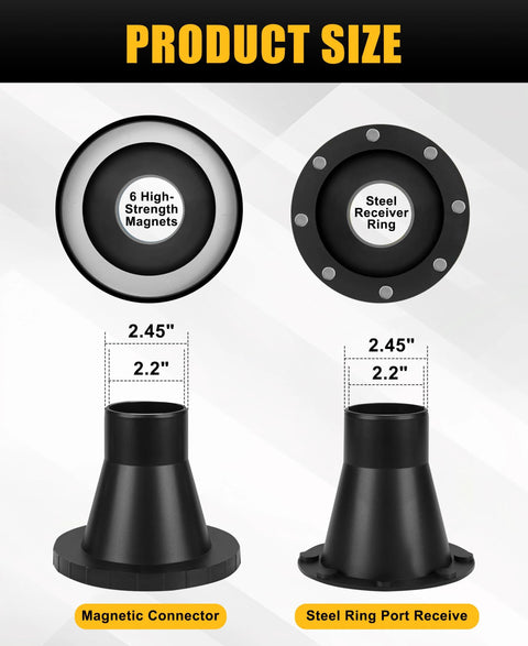GOOWAY magnetic dust collection fittings: two components (magnetic connector, steel ring port), black, 2.45" diameter.