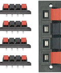 Heavy Duty 8A Four Way Speaker Terminal Block With Four Terminals Four Positions Double Sided Copper Clips Red And Black Pack Of 5