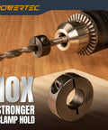 Seven Piece Metric Drill Bit Depth Stop Collar Set Built Tough For Dead Nuts Accurate Marked Sizing From 3mm To 12mm For Easy Woodworking And Doweling With Hex Wrench, showing drill bit and stop collar.