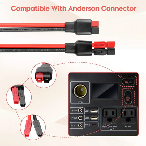 10AWG Solar Panel Cable Connector Kit Beefy Copper Wire 1.6 Ft Extension Compatible With Solar Connector Anderson Connector