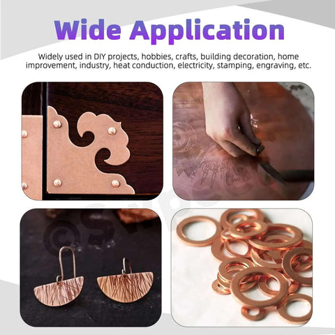 Copper Sheet Kit 18 Pcs in Three Sizes used in crafts, DIY jewelry, and electrical repairs highlighting wide application and versatility