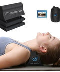 Neck and Shoulder Relaxer for Pain Relief and Cervical Traction Pillow for Neck Stretches and Spine Alignment in use