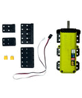 Front view of DOCYKE 550kg high-torque RC servo and motor kit with yellow servo and mounting plates