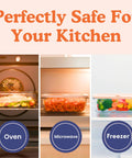 Non Toxic 35 Oz Glass Storage Containers With Lids For Plastic Free Meal Prep, Airtight Food Storage, Microwave And Freezer Safe, Borosilicate Glass shown in oven, microwave, freezer