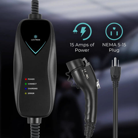 Level 1 J1772 EV Charger With WiFi Control 120V 15 Amp NEMA 5 15 Plug 16 Foot Extension Cord Portable Electric Car Charger