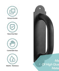 Two Pack 8 Inch Heavy Duty Door Pull Handles For Outdoor Metal Gates And Doors, Powder Coated Matte Black, Fully Welded Galvanized Steel, Non Slip Grip, Ideal For Fence Garden Patio Gate Closet Cabinet Doors, close-up view