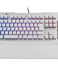 Elite Japanese Layout Mechanical Gaming Keyboard Packed With Buttery Smooth Silent Linear Switches Plus Dynamic Rgb Lighting Solid White Finish Built Legit For Marathon Gaming Sessions Crisp Feedback top view showcasing RGB lighting and sleek design
