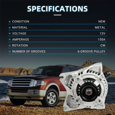 Beefed-Up High Output 12V 150A Alternator Replacement For 2009 2010 Ford F-150 Expedition Lincoln Navigator V8 4.6L 5.4L
