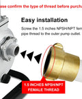 Close-up of brass NPSH/NPT female thread on One And A Half Inch Lay Flat Fire Hose Fifty Foot White Beefy Heavy Duty Industrial Water Hose