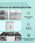 Top Tier Heavy Hitter 54 Inch Double Solid Door Reach In Refrigerator With 49 Cubic Foot Storage And Stainless Steel Finish For Commercial Kitchens Includes Liftgate Freight Delivery Setup, showcasing interior shelves and cooling system.
