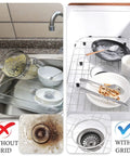 Heavy-Duty Stainless Steel Sink Grid Protectors For Single Bowl Kitchen Sinks, Center Drain Design in use demonstration