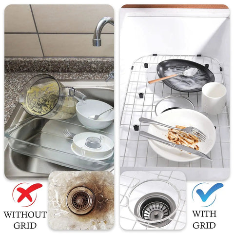 Heavy-Duty Stainless Steel Sink Grid Protectors For Single Bowl Kitchen Sinks, Center Drain Design in use demonstration