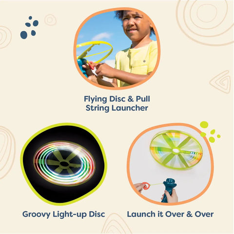 Skyrocopter Light Up Flying Disc With Launcher For Kids 5 And Up, Disco Flyer That Shines At Night, Easy To Launch Toy in use