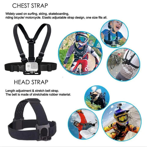All In One Universal Action Camera Head Strap And Chest Harness Mount Kit For GoPro And Most Sports Cams Like AKASO Brave 4