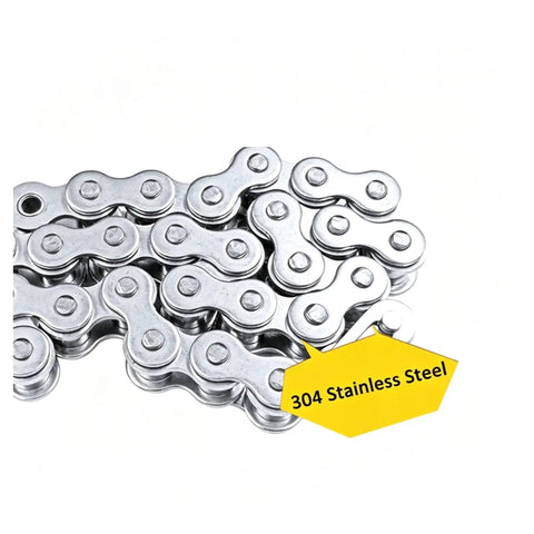 Top Shelf 304 Stainless Steel Short Pitch Roller Chain For Smoother Transmission And Rust Free Long Lasting Performance In All Kinds Of Heavy Duty Industrial Machinery And Equipment With Steady Power Transfer.