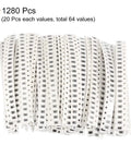 Image showing 1206 SMD Resistor Kit With 1280 Pcs 0R To 10M Ohm, 64 Values, 5% Tolerance, 1/4W Chip Resistors assortment packed in reels.