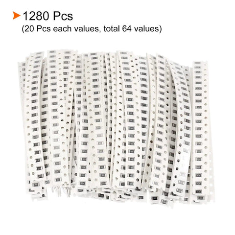 Image showing 1206 SMD Resistor Kit With 1280 Pcs 0R To 10M Ohm, 64 Values, 5% Tolerance, 1/4W Chip Resistors assortment packed in reels.