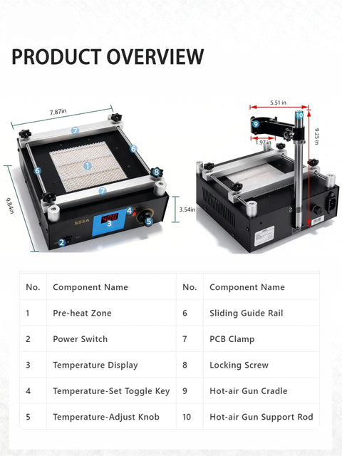 Pro Grade BGA Rework Station With Preheating Oven And Hot Plate 110V 450W Digital PCB Preheater with diagram view