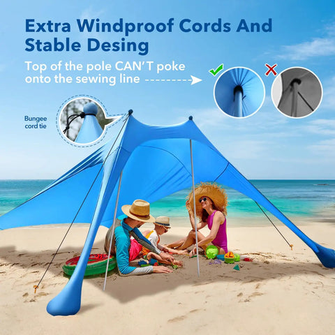 Family under Ultra Portable Beach Tent Canopy With UPF50 Sun Protection, Pop Up Beach Shade For Outdoor Camping, 7.5 by 7.5 feet