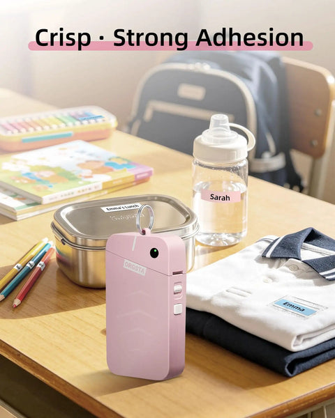 Slick Portable Bluetooth Label Maker With Wireless Tape, Compact Handheld Sticker Printer For Quick Adhesive Labels on wooden table.