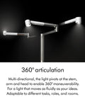 Solarcycle Morph Floor Light CF06 with 360 degree articulation showing multi-directional pivot arms for lighting flexibility.